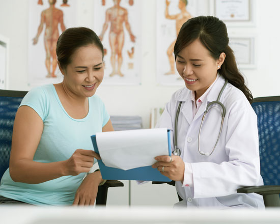 Female patient and doctor