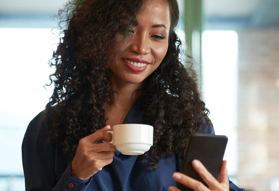 Woman reading from phone